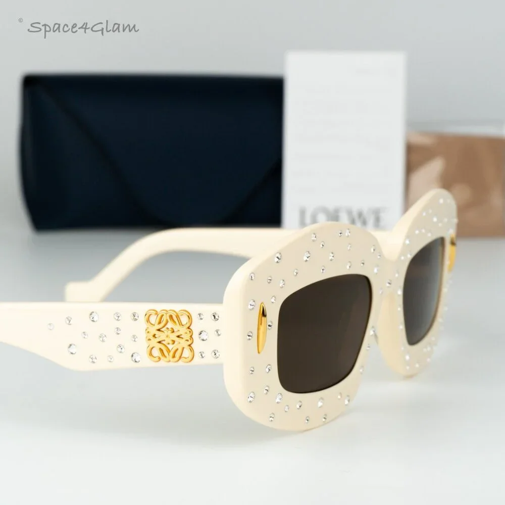 Loewe Men Sunglasses Crystal White Brown Rectangle LW4114IS 25E NEW AUTHENTIC